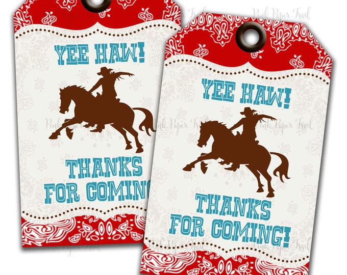 Cowboy Party Thank You Tags - Instant Download - Print Your Own