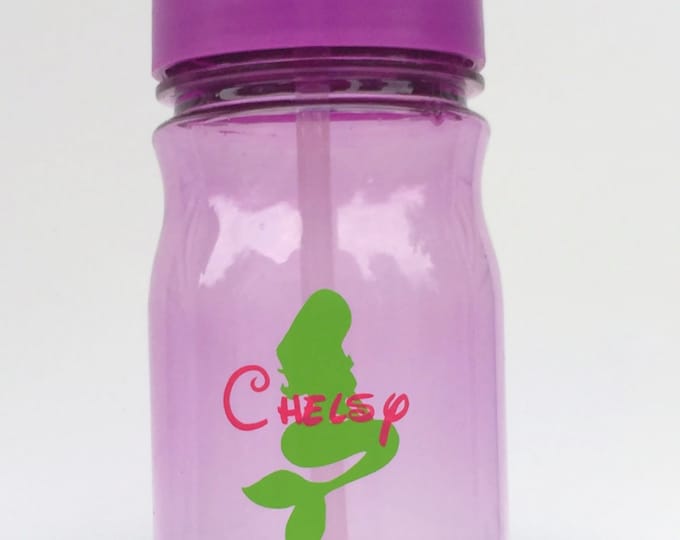 Girls Personalized Mermaid Sports Bottle, Kids Custom Water Bottle, 13 oz plastic flip top cup, Childs Custom Cup, Sippy Cup, Party Favors