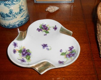 Vintage Marco Fine China Purple Violets Flowers Ashtray