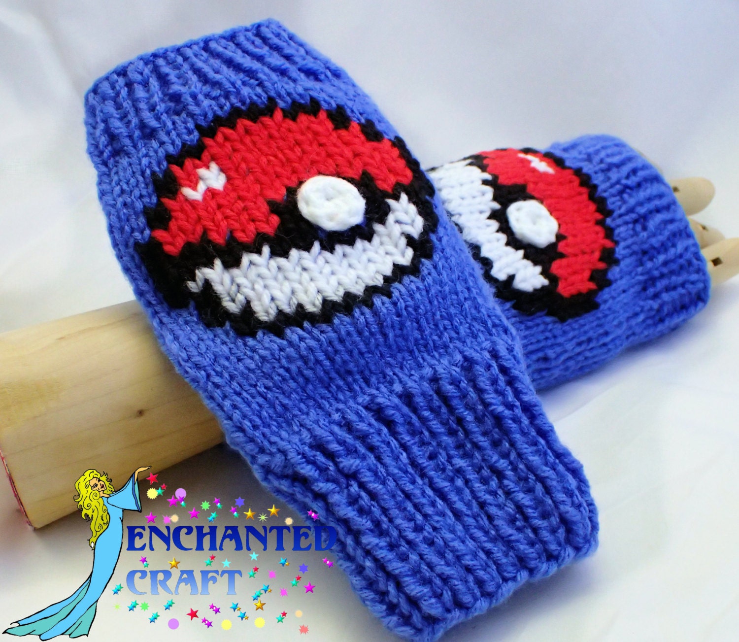 NEW Pokemon ball Fingerless Gloves Hand Knitted by EnchantedCraft