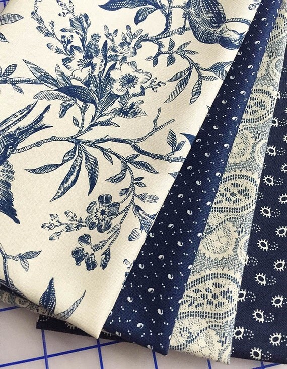 4 Civil War Reproduction Quilt Fabric Fat Quarters BLUE