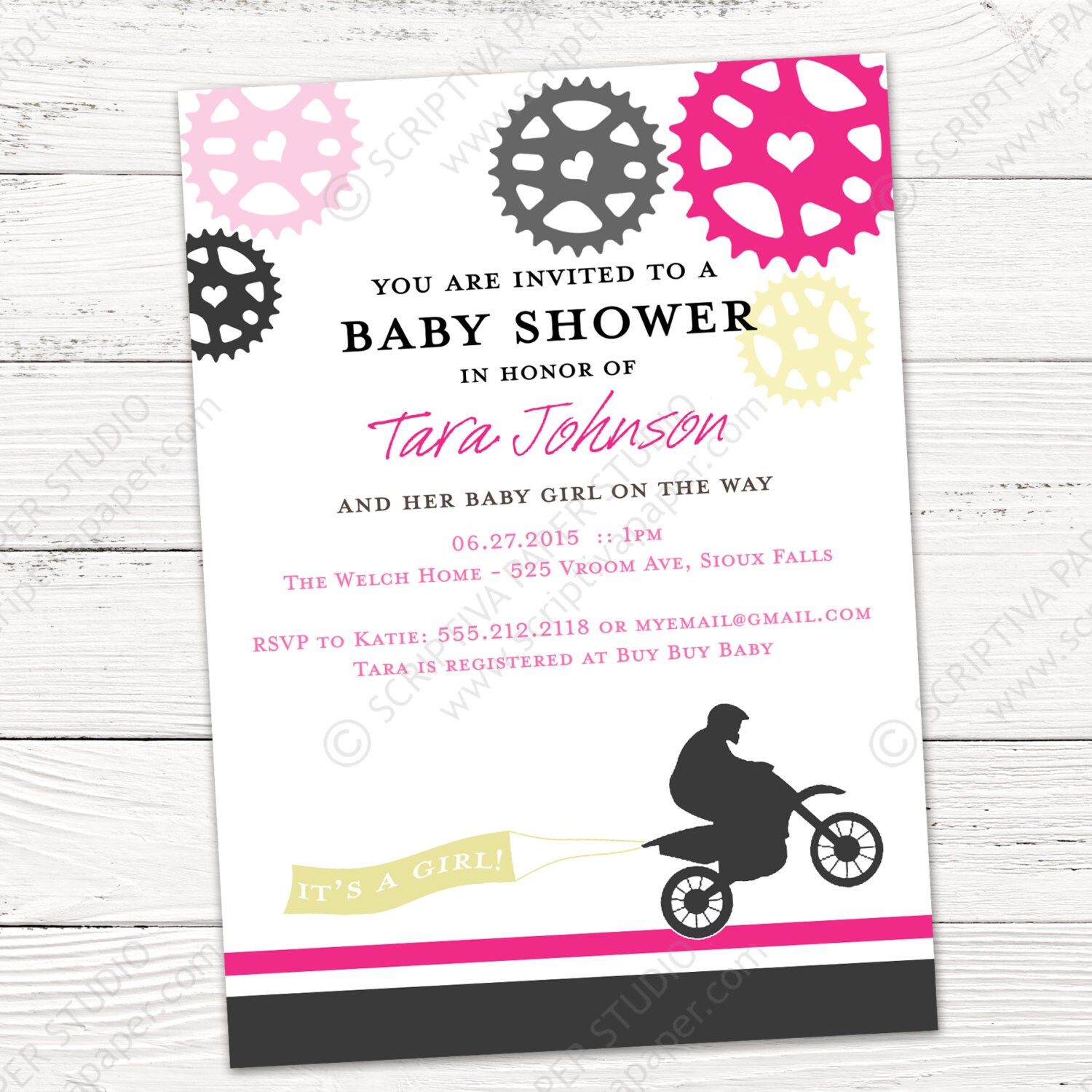 Dirt Bike Baby Shower Invitation Printable File or Printed