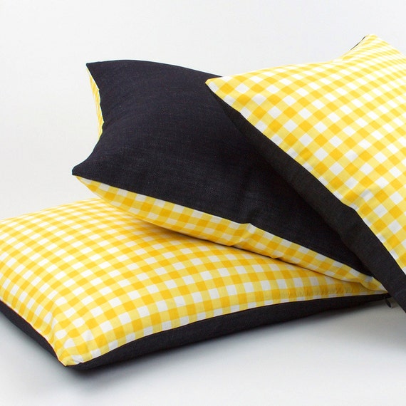 Yellow Gingham Plaid Pillow Cover 20x20 by
