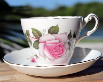 Teacup, Regency Bone China, Pink Cabbage Roses, Tea Cup and Saucer, Vintage Cups 13592