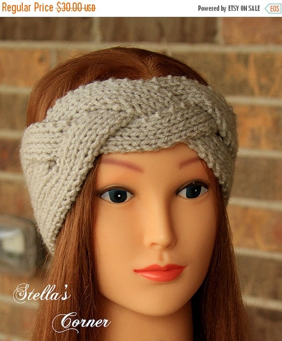 ON SALE Knit Headband Braided Headband LIght Gray by StellasCorner
