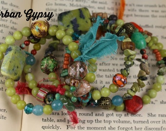 Vintage Bead Bohemian Gypsy VintageTribal Inspired Festival Bracelet Urban Gypsy Coil Beaded Bracelet