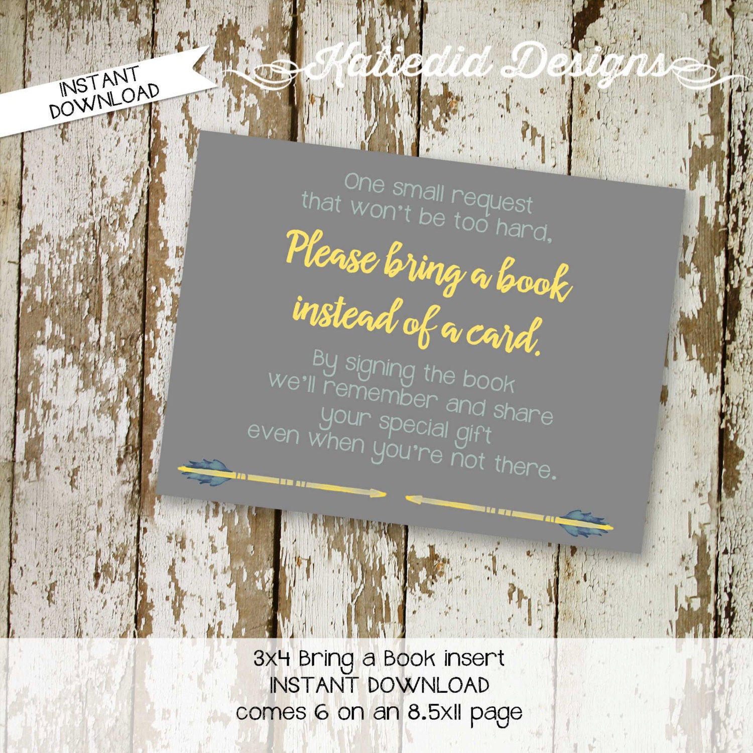 Bring a Book INSTANT DOWNLOAD item 1297 insert enclosure card