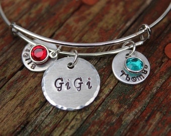 Hand Stamped Grandma Bracelet-Custom Bangle-Nana Bracelet-Personalized Grandmother's Bracelet-Great Grandma-GiGi Gift