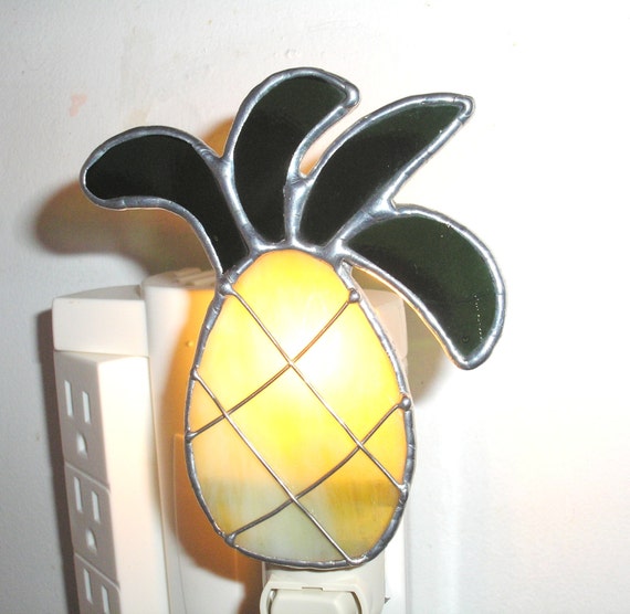 LT Stained glass Pineapple fruit yellow night light lamp