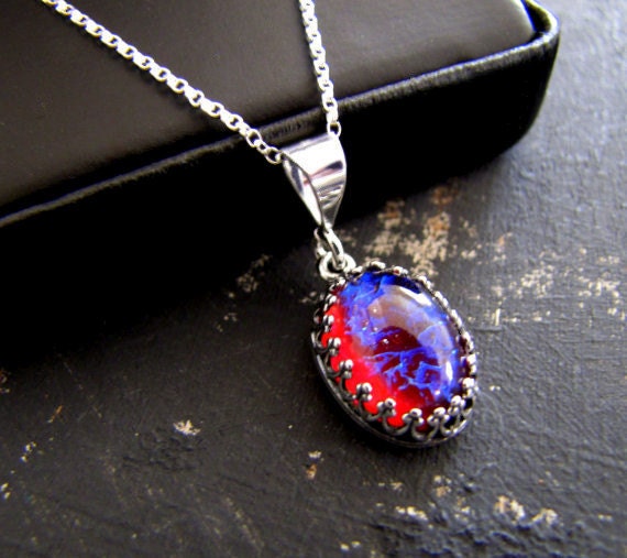 Sterling Silver Dragons Breath Fire Opal Necklace by TwigsAndLace