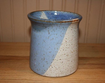 Blue and white utensil holder, wine cooler, brush holder, supply holder, handmade potter