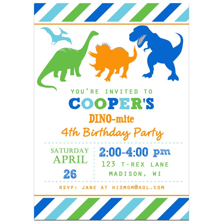 Dinosaur Invitation Printable or Printed with FREE SHIPPING