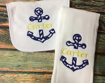 Baby Bib Personalized, Anchor Bib with Personalization, Baby Boy Gift