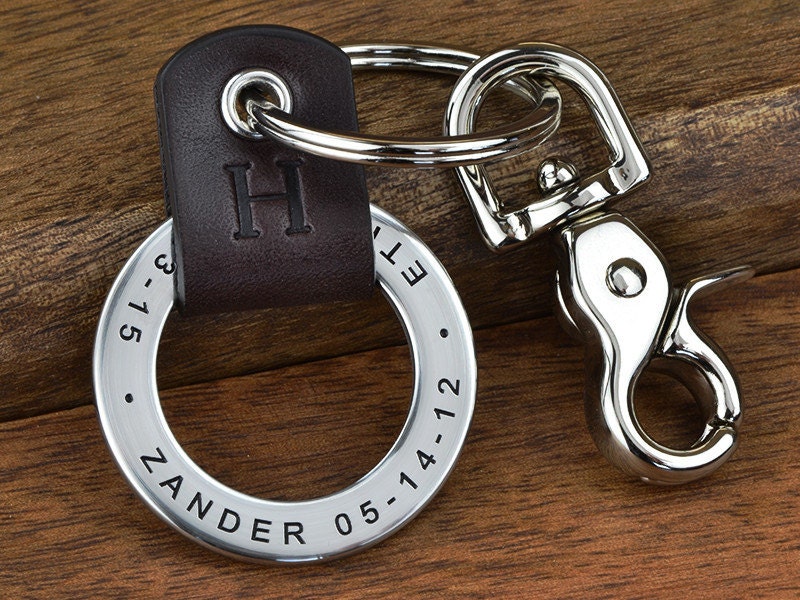 Engraved Leather Keychain - Great personalized gift idea for Dad, New Dad, Grandpa or Stepdad - Your custom text up to 35 characters
