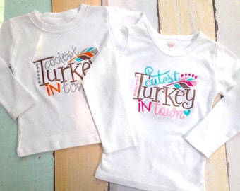 Turkey Long Sleeve Shirt- Boys Turkey Shirt- COOLEST TURKEY in TOWN- Thanksgiving Long Sleeve Shirt- Boys Thanksgiving Shirt- Waistin Away