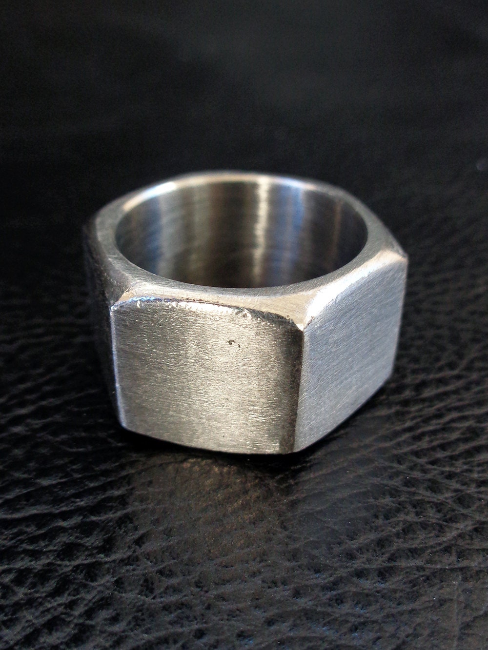 Hex nut ring US size 9 stainless steel band chunky