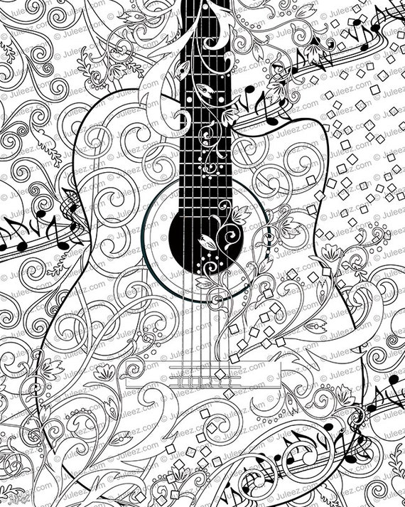 Adult Coloring Page Printable Adult Guitar Coloring Poster