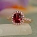 Rose Gold Engagement Ring with Red Spinel Ruby Alternative Diamond Halo Wedding Ring Anniversary Ring