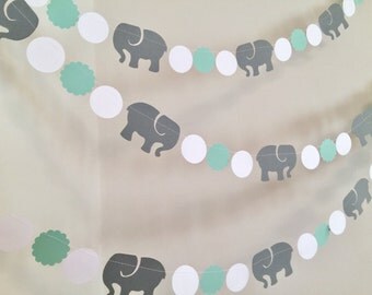 Elephant Garland / Elephant baby shower Decorations / Mint & Gray elephant Nursery Decoration - Gray elephant / Custom colors
