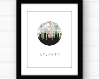 Atlanta skyline print | Atlanta art print | Atlanta map print | Atlanta, Georgia wall art | Atlanta Georgia, southern decor | Georgia print
