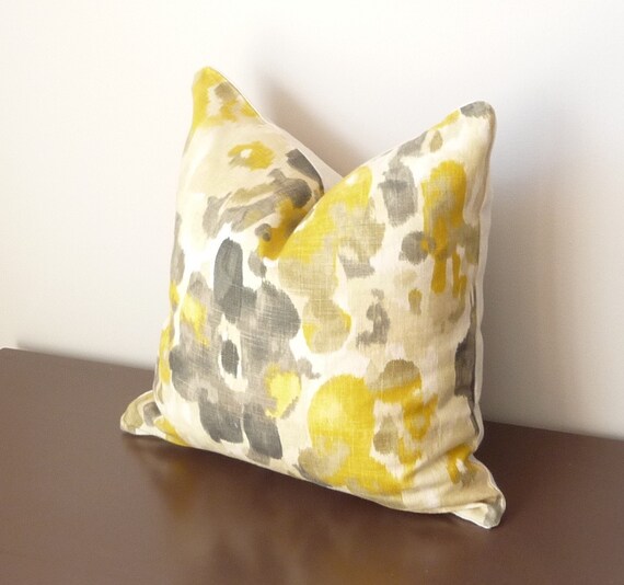 Yellow and Gray Modern Floral Pillow Cover Watercolor
