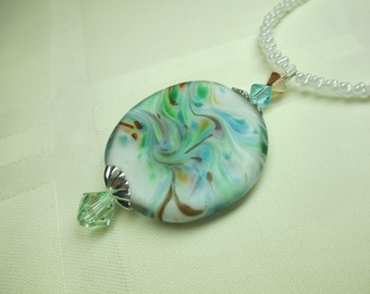 Romantic Lampwork Bead Necklace in Blues and Green