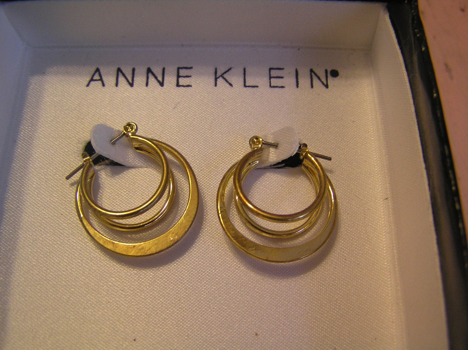 Anne Klein Triple Hoop Gold Earrings Vintage 1980's