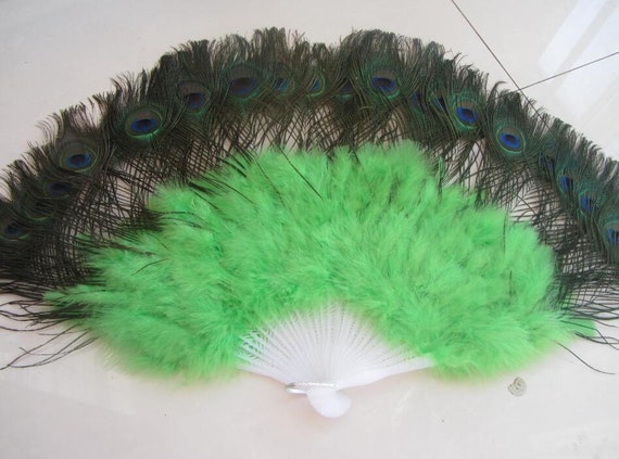 Download 3560cm Burlesque Light Green Large Peacock feather fan full