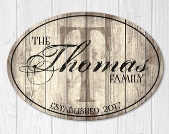 Family Established Sign, Wood Personalized Family Name Sign, Oval Last Name Sign with Established Date & Monogram, 2 Sizes
