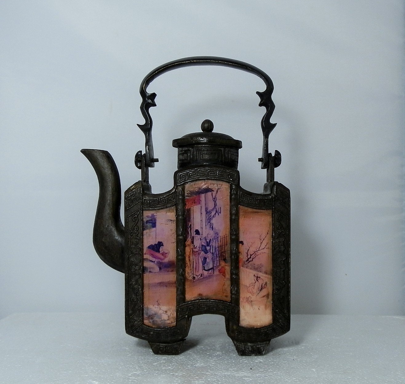 Rare Antique Chinese Teapot Ceremonial Cast Iron 6 Glass