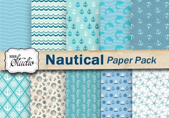 Nautical Digital Paper Printable Scrapbook Paper Marine