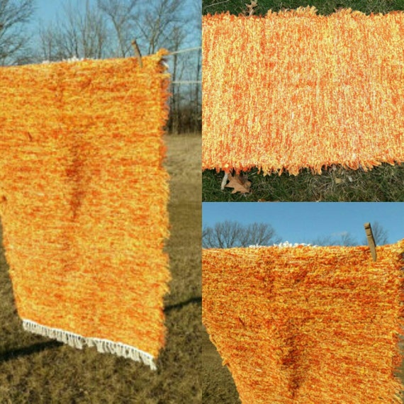 Amish Rag Rug in Tangerine Colorful Durable by happydayantiques