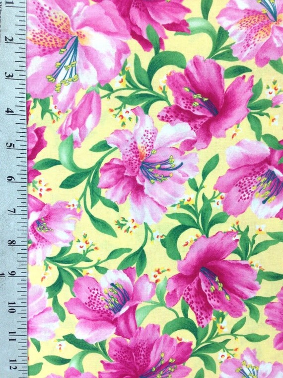 Pink Lilies Cotton Fabric by the yard Flowers Floral Lily