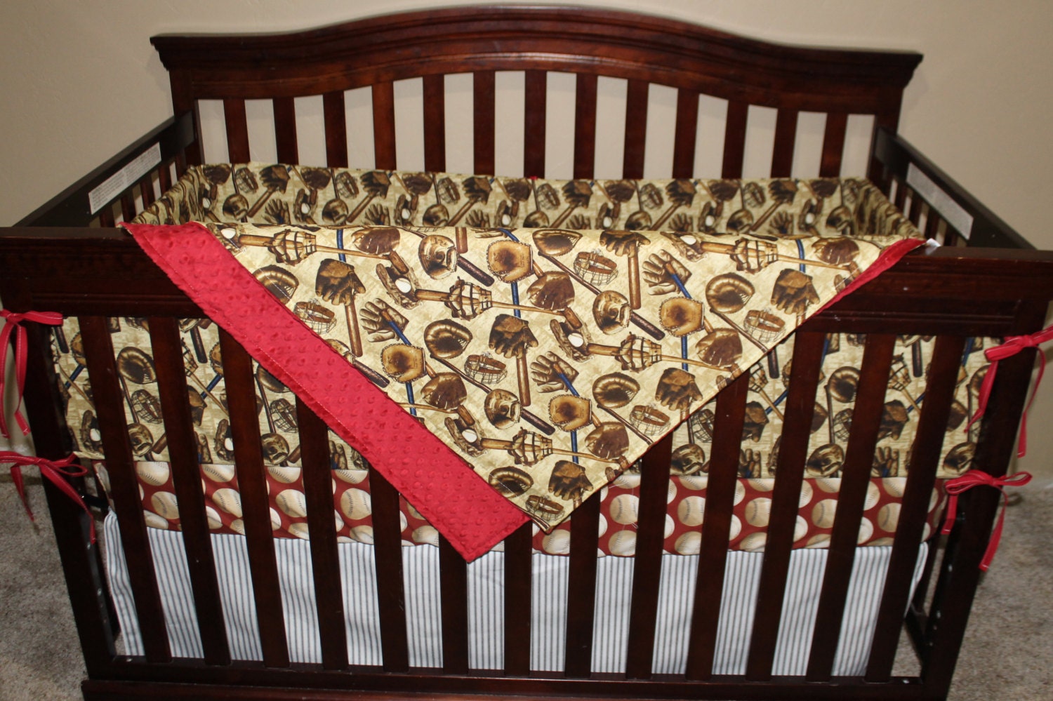Baby Boy Crib Bedding Who's On First Vintage Crimson