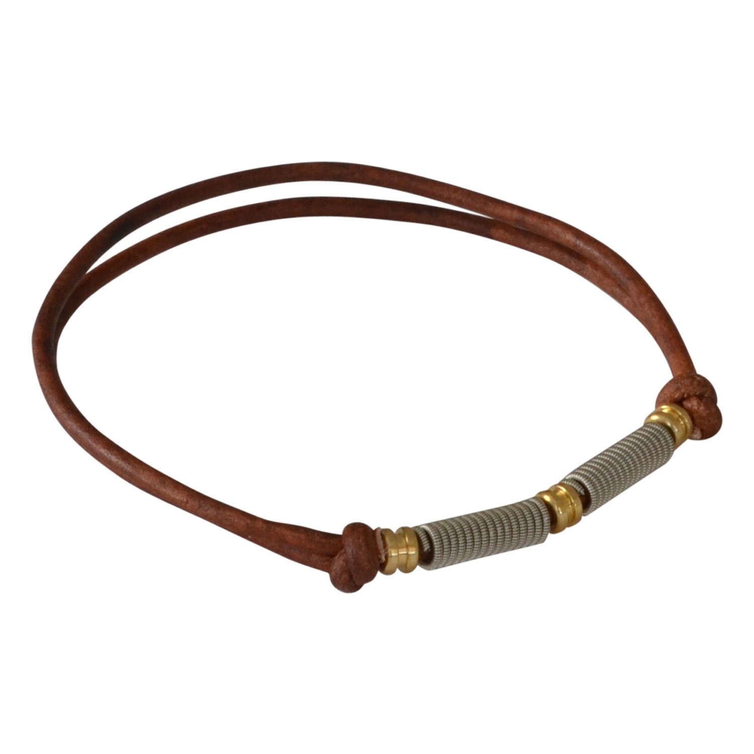 Adjustable Leather and Guitar String Bracelet Ball Ends