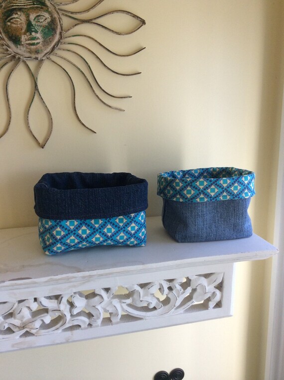 Denim Baskets set of 2 blue by oldschoolquilts on Etsy