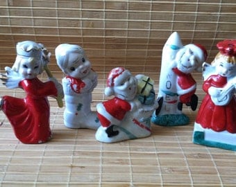 Vintage 40's - 60's '"CHRISTMAS PORCELAIN ORNAMENTS" Lot of 5 An Instant Collection
