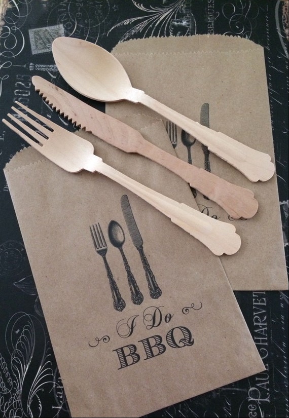 Printed Kraft Silverware Bag I Do BBQ Utensil Bag Cutlery