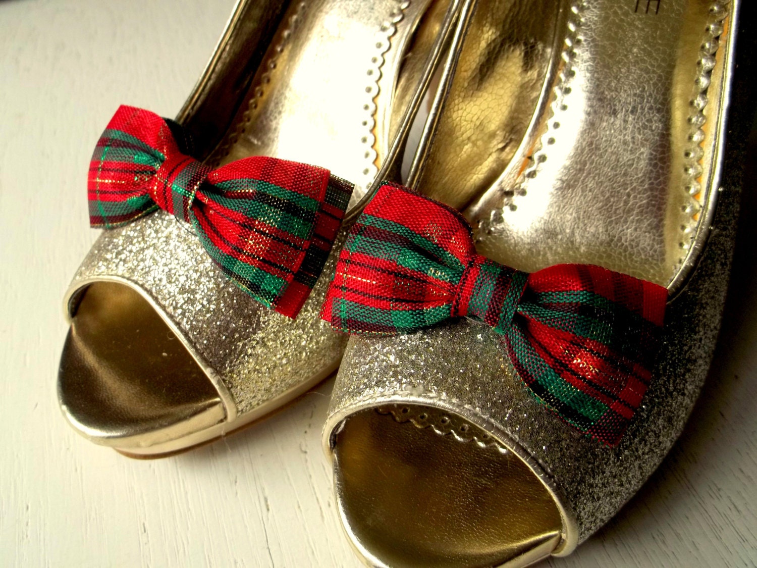 Christmas Shoe Clips Plaid Shoe Clips Red Green by ShoeClipsOnly