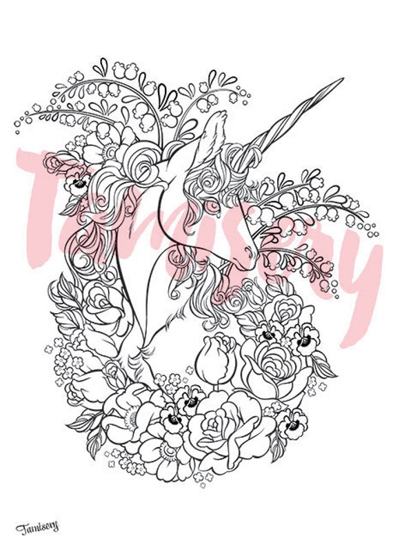 Download Floral Unicorn 8.5x11 printable coloring page. Adult ...