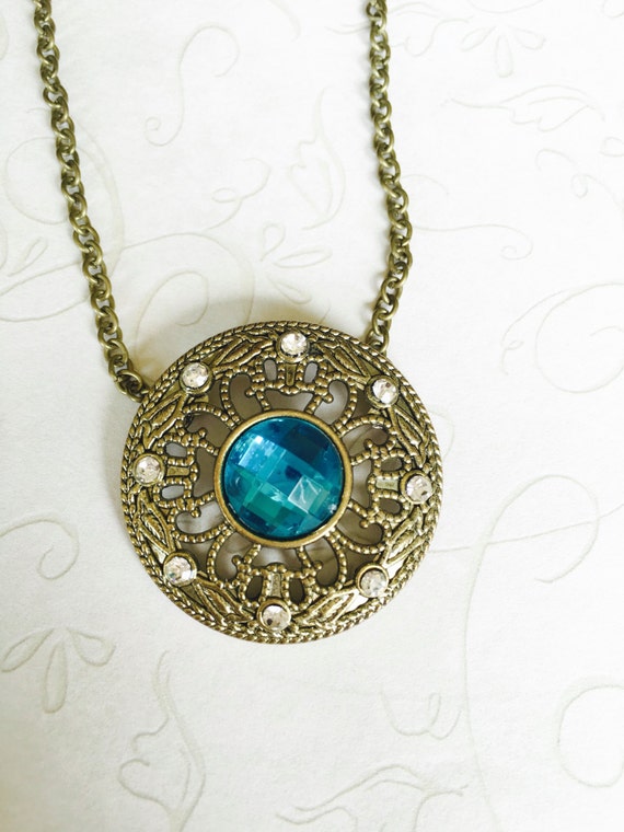 Repurposed Vintage Costume Jewelry Brass Filigree Pendant