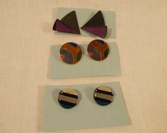 Lot of Three Pairs of Modern Geometric Clip Earrings