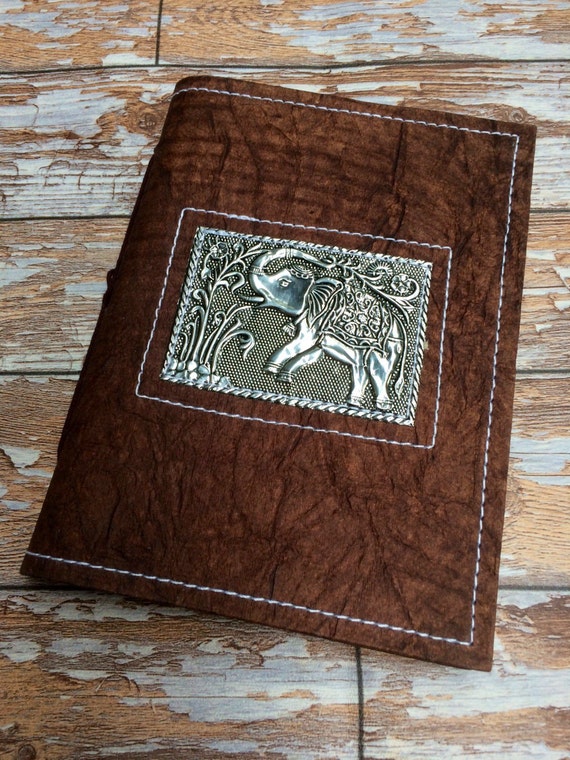 ELEPHANT JOURNAL- Embossed Journal- Om Notebook- Silver Journal- Sketchbook- Notebook- Dream Journal- Travel Journal- Scrapbook- Handmade