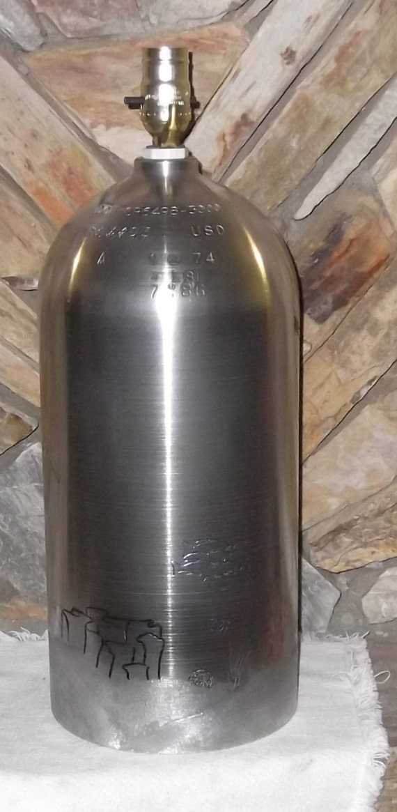 Engraved Scuba diving tank lamp