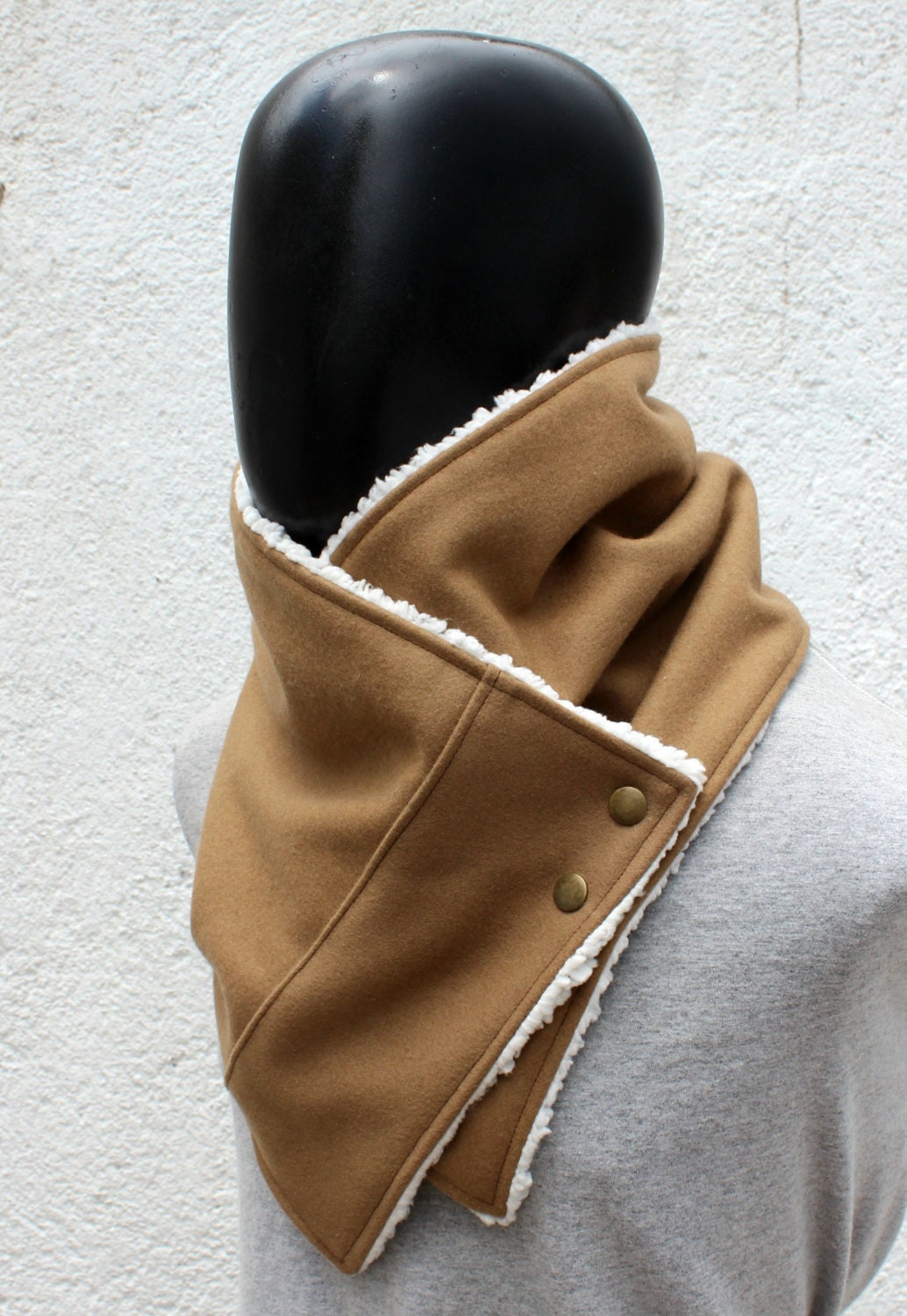 Mens cowl scarf. Unisex scarf. Men and women cowl. Camel wool