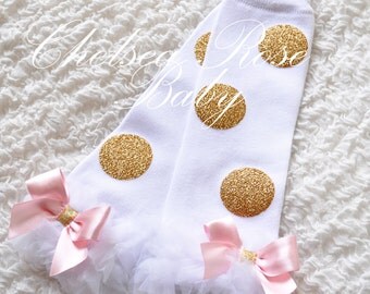 Pink and gold polka dot leg warmers, baby leg warmers, girls leg warmers, pink and gold birthday outfit, pink and gold leg warmers, leggings