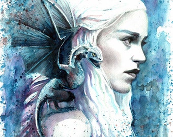 Game of Thrones art, Daenerys portrait, Art Print, Khaleesi, Daenerys Targaryen, Watercolor Painting, Fantasy art prints, Mother of Dragons