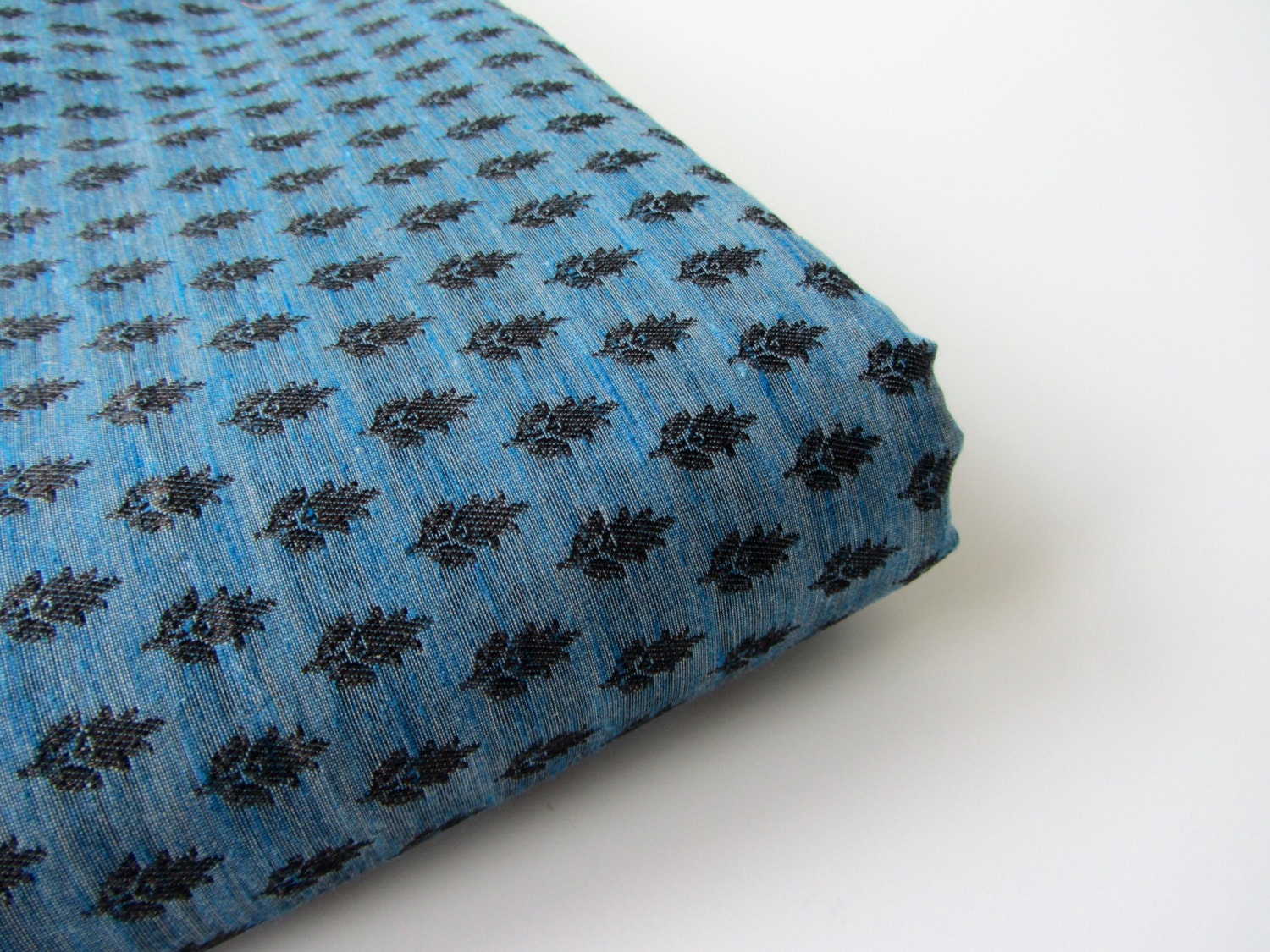 Ice blue steel blue black silk brocade fabric nr 710 1/4