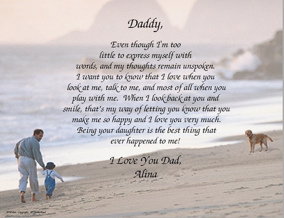 DAD Little Girl to DAD Poem Personalized Keepsake of the