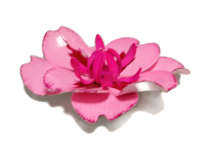 Large flower brooch pin, mod 1960s hot pinks and red enamel flower floral brooch, groovy baby!